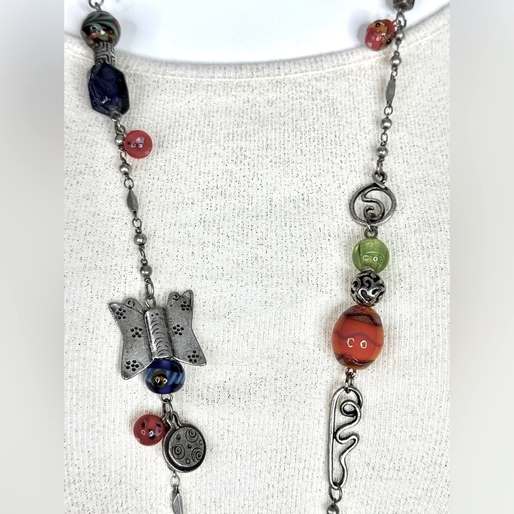 CHICO’S 21 Inch Long Multicolor Stones Beads Burnished Silver Necklace - Picture 7 of 9